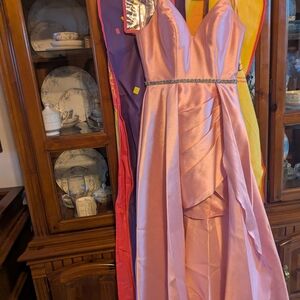 Purple and Pink Sleeveless Plunge Neck Prom Sundress